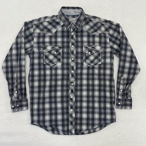 Panhandle Rough Stock Men's Long Sleeve Pearl Snap Plaid Western Shirt sz Medium